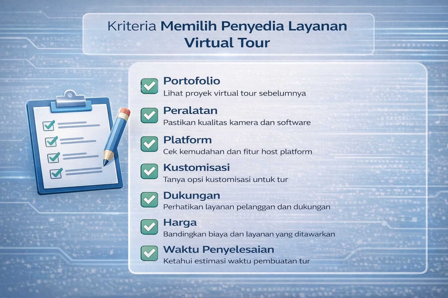 Checklist kriteria memilih penyedia jasa virtual tour 360 yang berkualitas dan terpercaya