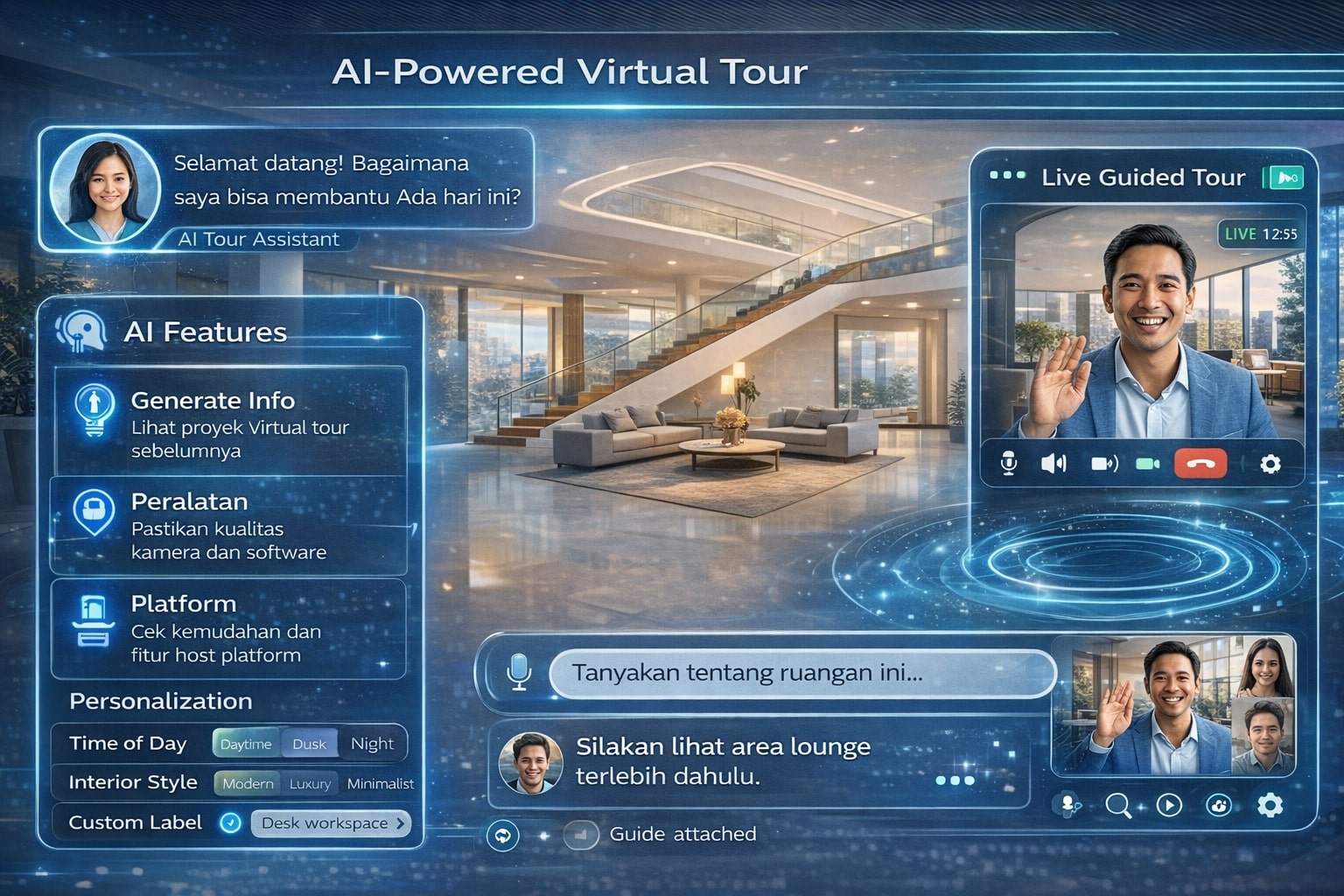 Tren teknologi virtual tour 2026 dengan AI, personalisasi, live guided tour, dan spatial audio