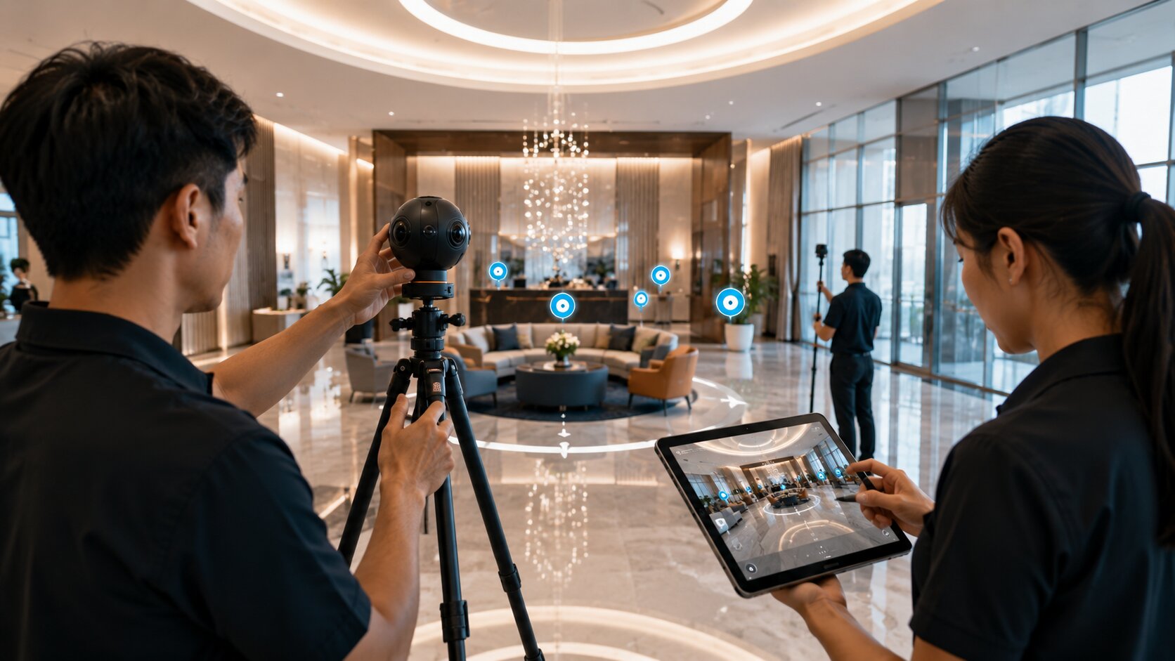 Proses produksi virtual tour 360 oleh fotografer profesional